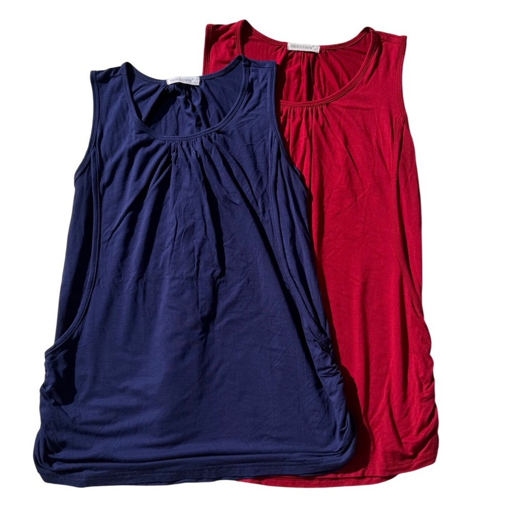 Smallshow Nursing Tank Tops 2 Pack Navy Red Maternity Breastfeeding Sleeveless